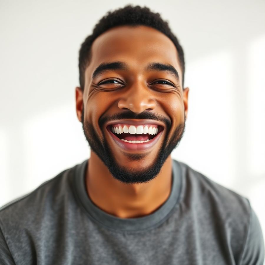 Young man laughing with a confident smile