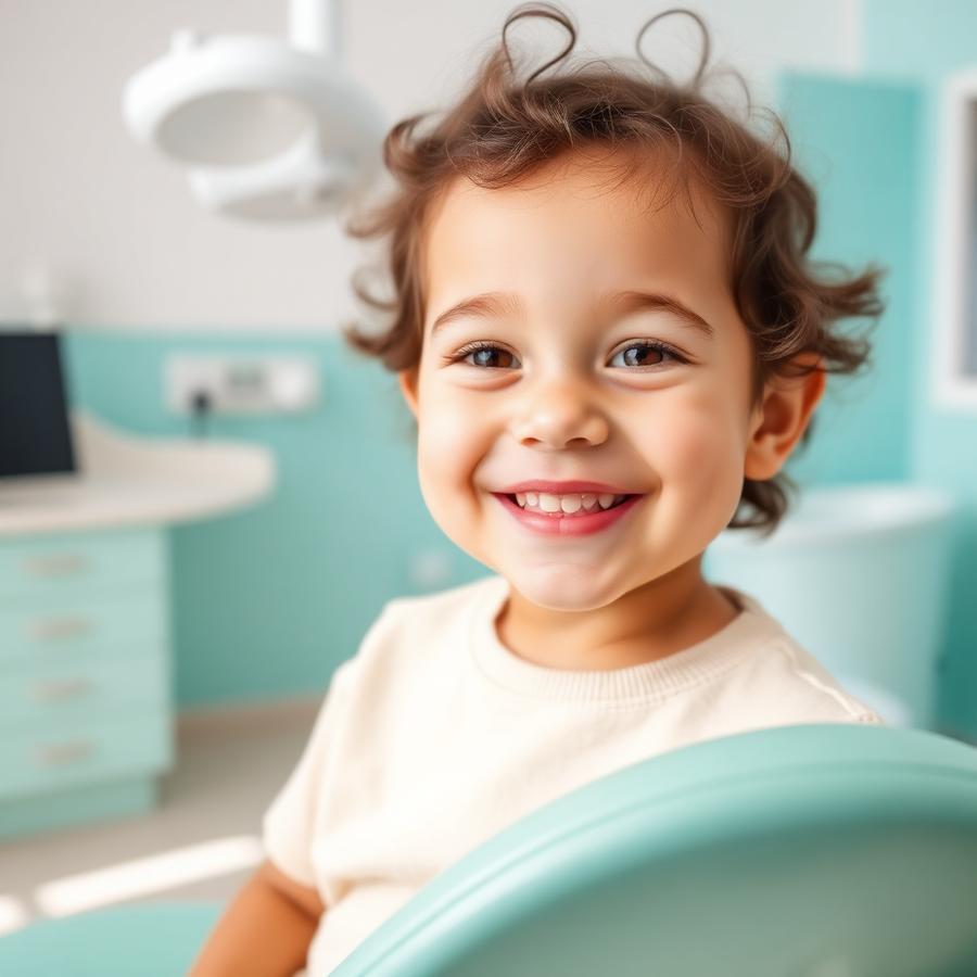 Smiling child in a bright dental office